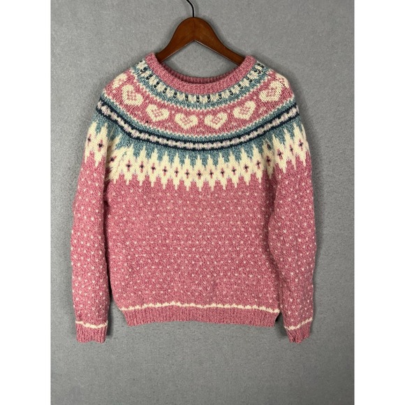 Woolrich Vintage Wool Fair Isle Nordic Sweater Women's L Pink Pullover - Picture 9 of 9